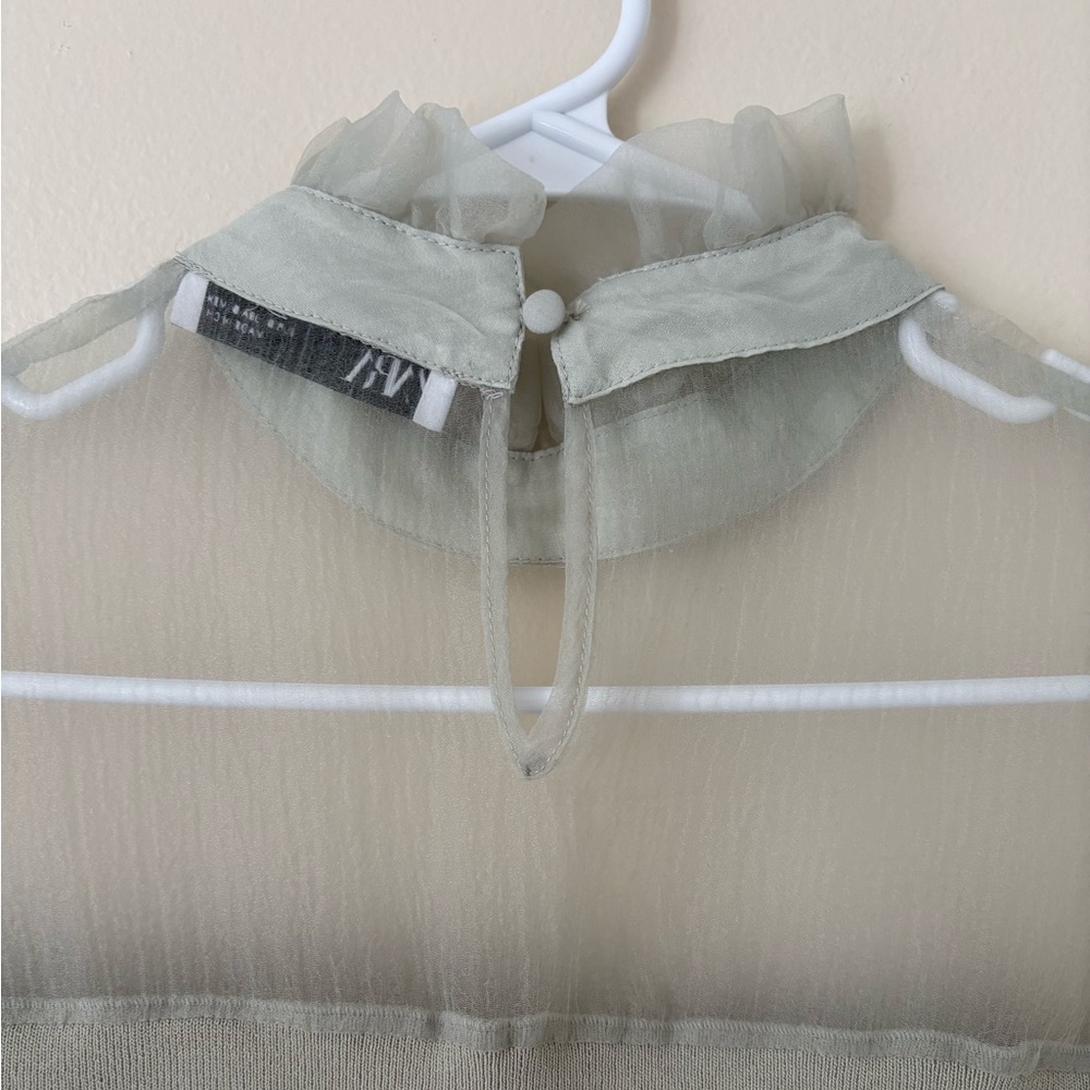 Zara Organza Sheer Ruffle Knit Top in Sea Foam Green Blogger Favorite Size Small - Picture 12 of 16